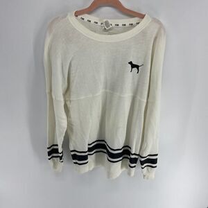PINK by VS white black logo crew neck relaxed lounge sweatshirt womens xs